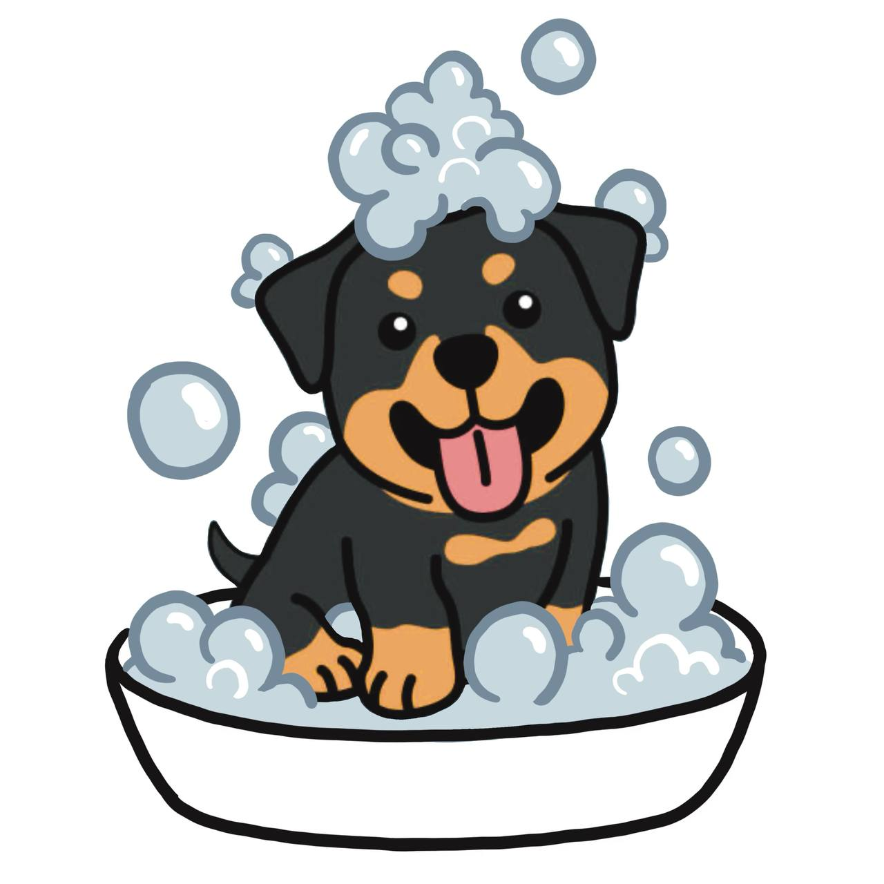 Rottweiler puppy enjoying a bubble bath