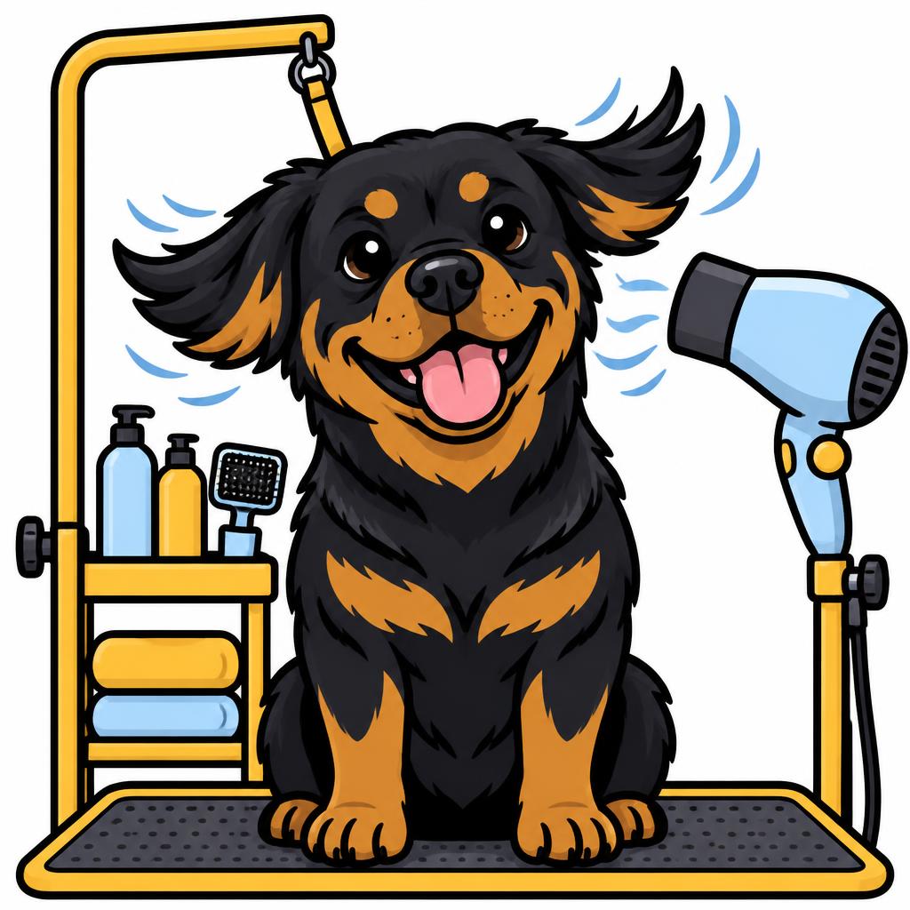 Happy Rottweiler being blow dried